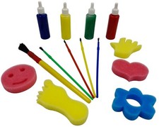 14 Piece Poster Paint Set 5 Brushes 4 Paints 5 Sponges Children's Art Painting 