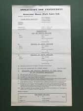 1950s Grosvenor House Hotel Park Lane Employment Application Form