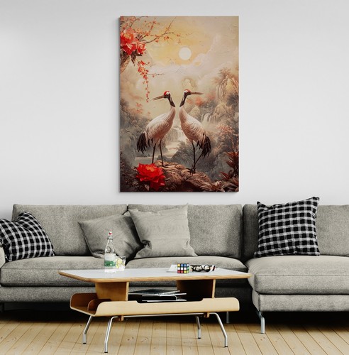 Japanese crane birds canvas - crane,