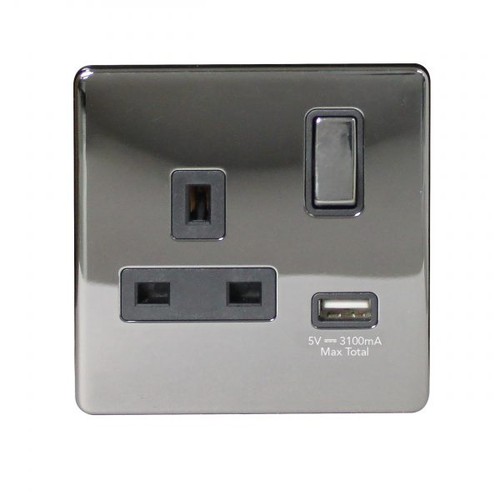 Black nickel switched socket - switched,