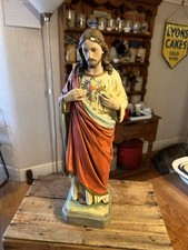 Vintage Ex.Tall French Jesus Christ Religious Chalkware Figurine - Great!