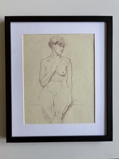 Mid-20th Century Academic Framed Female Nude Pencil Drawing Classical Life Study
