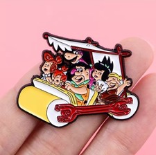 The Flintstones In Car Enamel Pin Badge -Fred Wilma Barney Bambam Pebbles UK