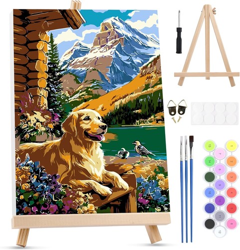 Cabin dog paint numbers kit - cabin,