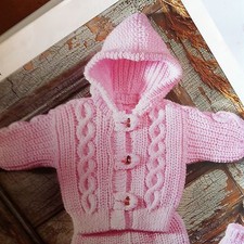 Baby Knitting Pattern Aran Jacket, Pants and Mittens Girls Boys  18-26"  155