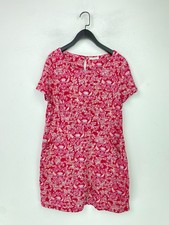 White Stuff Pink Bird Print Short Sleeve Tunic Dress Pockets Lightweight UK 18