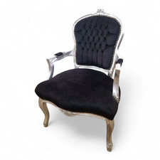 French style carved parlour salon chair - button back armchair Black and Silver