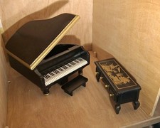 Miniature Baby Grand Piano And Decorative Table with Piano Stool