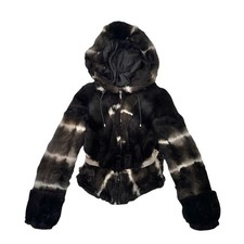 Y2k Italian fur hooded Bomber jacket Size Small Genuine