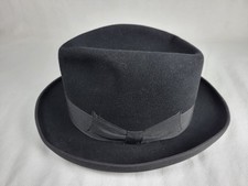 Vintage Fedora Trilby Hat Black Felt Ribbon & Edged Made In England Rare Prop