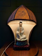 Chinese Buddhist Guan Yin Kuan Yin Porcelain Statue lamp Shade Lotus Home Decor