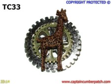 steampunk pin badge brooch resin giraffe safarisilver bronze gearwheel cog #TC33