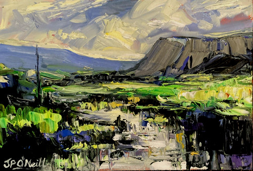 Irish landscape dusk - at, signed