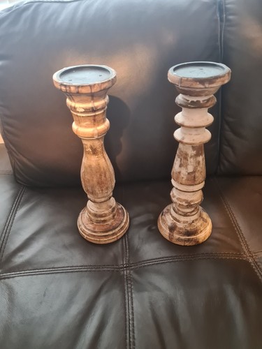 Pair wooden candlesticks - wooden,
