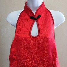 Chinese Traditional Long Cheongsam Women 100% Silk  Dress Red Black Sz 6 