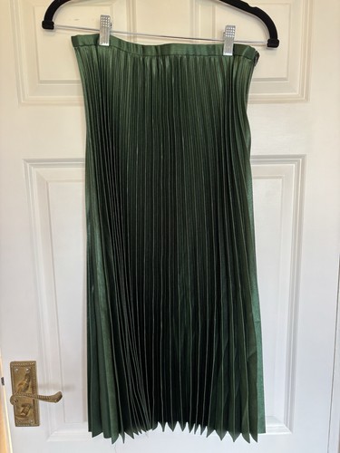 Zara green satin pleated midi - zara,
