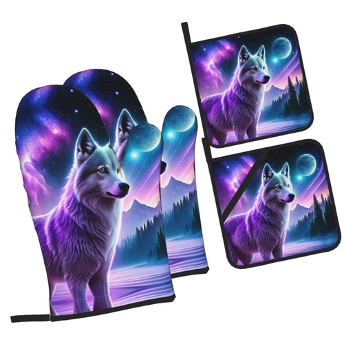 Starry sky wolf oven mitts - oven,