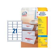 Avery Self Adhesive Address Mailing Labels, Inkjet Printers, 21 Labels per A4 Sh