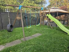 kids wooden garden swing and slide set