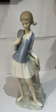 Large Vintage Nao Figure Of A Girl With A Mirror