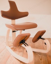 Varier Thatsit Chair, Semi Aniline Leather Cognac, Lacquered Natural Ash Wood.