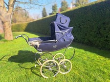 Silver Cross vintage dolls pram navy blue with matching bag