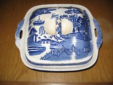VICTORIAN WILLOW pattern Blue & White SERVING DISH Unmarked Unusual Vegetable