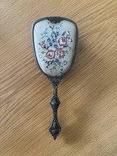 Vintage Ornate Hairbrush with Floral Embroidery Backing, Vanity Table Decor