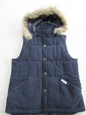 Puffa Original Navy Gilet Body Warmer Sz 16. Hood. Quilted. Check Lining. Retro