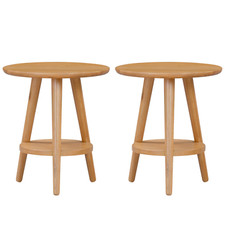 Side Table, Set of 2 Round Oak