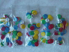 10 Packs of Counters and Dice, Tiddlywinks, total 160 (15mm) counters & 10 dice