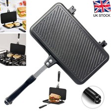 Non Stick Double Sided Sandwich Maker Breakfast Pan Grill Toaster Stove Top BBQ
