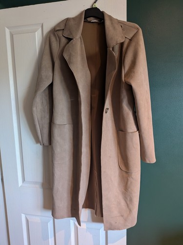 Faux suede longline trench - longline,