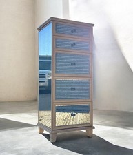 VINTAGE ANTIQUE ART DECO STYLE MIRRORED TALLBOY SLIM CHEST OF 5 DRAWERS