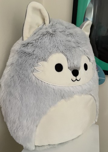 Silver grey wolf squishmallow - grey,