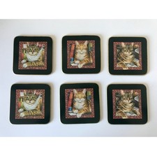 Lesley Ann Ivory Cats Set of 6 Drinks coaster Vintage