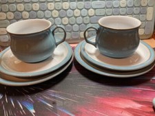 2 X Denby Stoneware Colonial Blue cups, saucers and lates VGC
