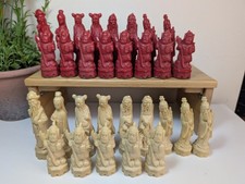 Chinese Chess Set Complete Vintage Mid 20th Century Spare Pieces Red & White