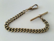 Lapel Top Pocket Watch Chain curb link with dog clip & buttonhole T bar Vintage