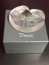 Daum France Glass Frog On A Lily Pad Paperweight Boxed