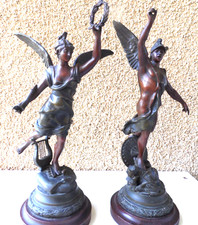 Antique Pair French spelter Figures Bronze by Rousseau
