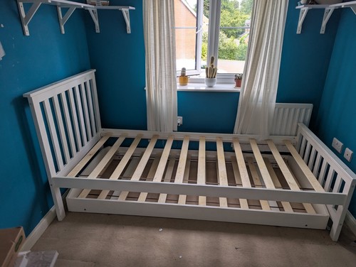 White wooden single bed - single, with