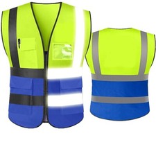 HI VIS VIZ VEST HIGH VISIBILITY WORK WAISTCOAT WITH PHONE & ID POCKETS YELLOW