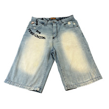 Akademiks Shorts W34 Baggy Jeans Jorts Skater Grunge Hip Hop Y2K Blue Spell Out
