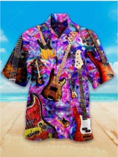 Mens Bass Guitar Heavy Metal Vintage 3D Hawaii Shirt HALLOWEEN GIFT US SIZE