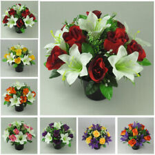 grave Artificial/Silk flower arrangement in grave memorial pot FREE P&P