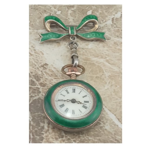 Vintage silver green enamel - &,