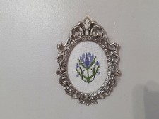 Vintage Framed Floral Flower Textile Embroidery Art Rustic Small Wall Art Plaque