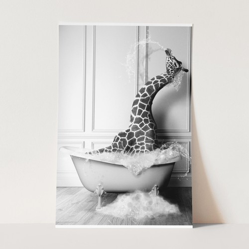 Giraffe taking bubble bath - taking, a
