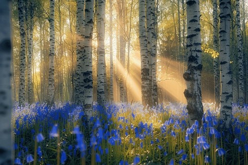 Birch trees bluebell woodland - trees,